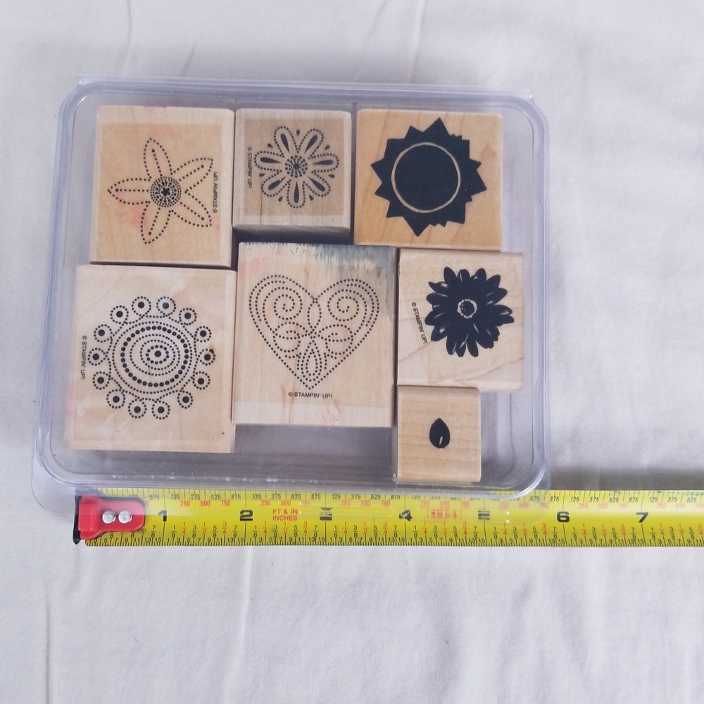 Stampin Up Wood Mounted Rubber Stamp Set 7pc‎ Floral Heart Mandala Geometric
